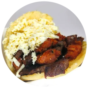 Arepa de Carne Asada, Chorizo y Queso Blanco